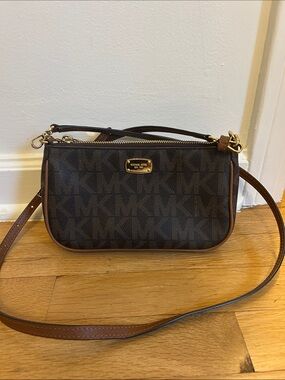 Michael Kors Brown MK Logo Crossbody with Gold Hardware